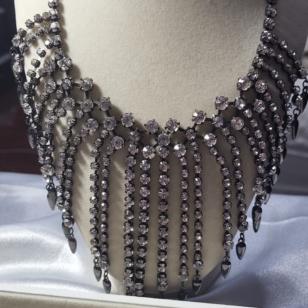 Chicos Elegant Silver Tone Rhinestone Necklace